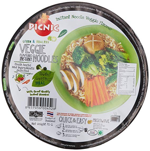Лапша быстрого приготовления PICNIC Veggie Noodles с овощами,70г, Таиланд