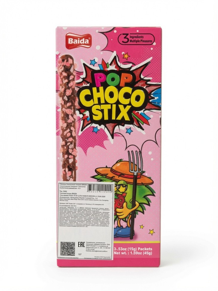Бисквитные палочки в шоколаде с клубникой Baida Pop Choco Stix 45г