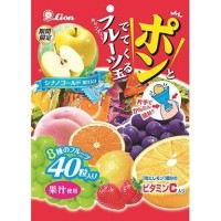 Леденцы фруктовое ассорти: персик, апельсин, яблоко, виноград, лимон, грейпфрут, виноград мускатный, клубника  Lion , 140г Япония